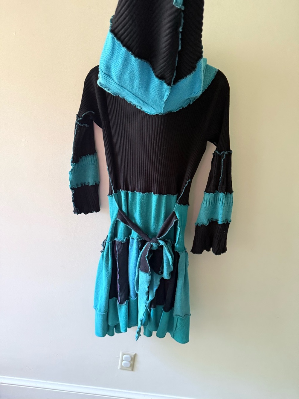 Patchwork Fairy Goblin core Cottage Pointy Hood Jacket Coat Dress Goth Grunge M - Picture 6 of 13